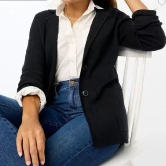 J. Crew Factory bs881 Black Two-button Sweater Blazer For Women NWOT size Large - Picture 1 of 8